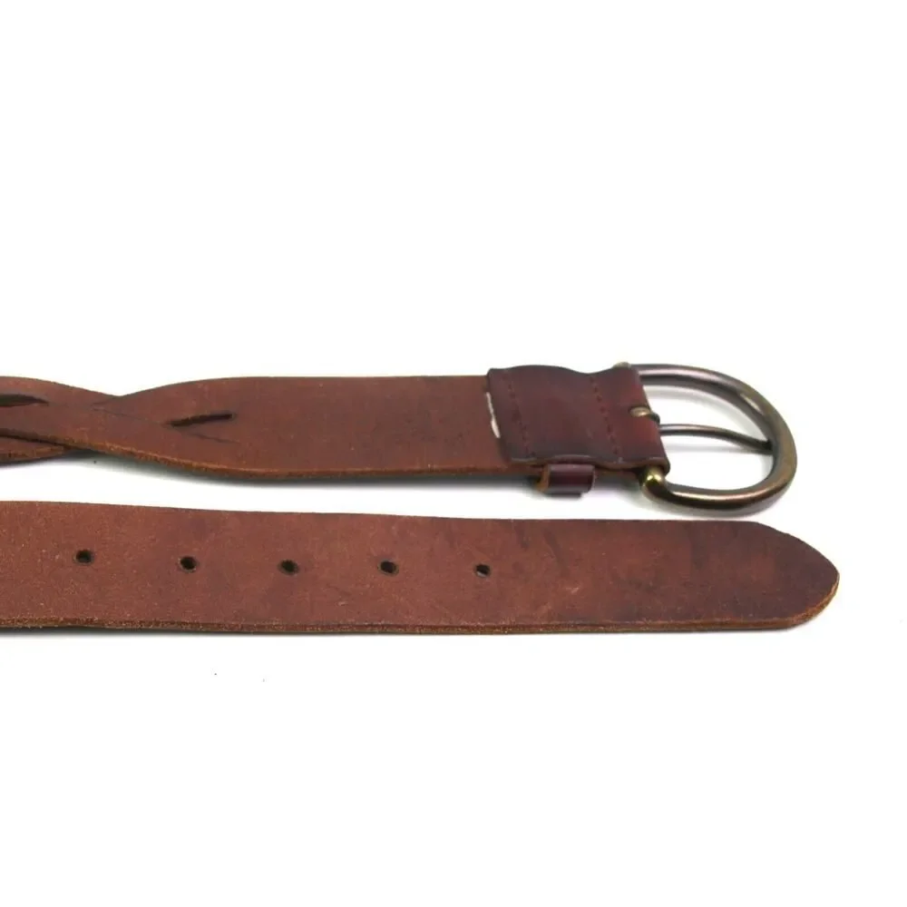 J. CREW BRAIDED BROWN GENUINE LEATHER 1-1 1/2